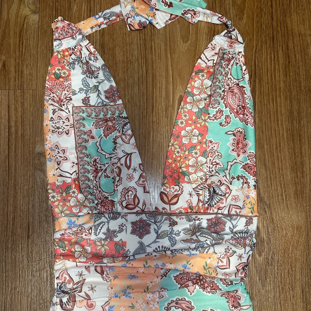 Floral Halter Neck Top - Multicolor